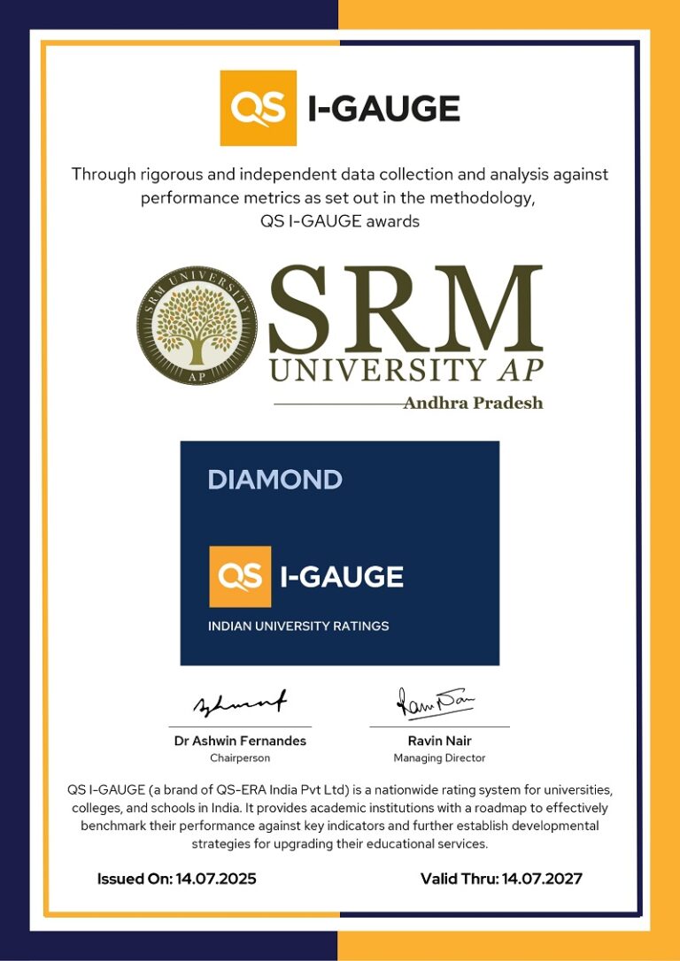 SRM University-AP Recognised with QS-I GAUGE Diamond Rating for Institutional Excellence